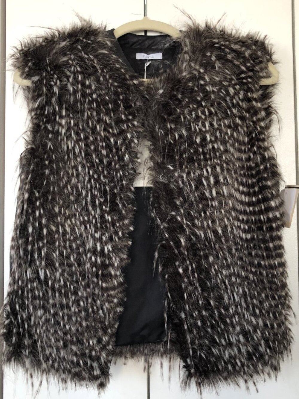 NEW w/ Tags - Hanui Textured Brown White Animal Print Faux Fur Vest-Small/Medium